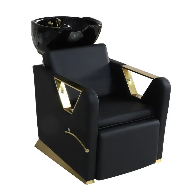 Golden salon equipment metal shampoo chair high-end luxury shampoo bed legs manual lift custom color