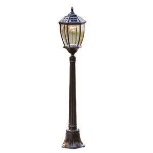 Outdoor <b>Solar</b> Garden <b>Light</b> <b>Post</b> LED Iron Pole Glass Shade 2700K Warm White IP66 Weatherproof Motion Sensor 10-Year Warranty - Product Image 1