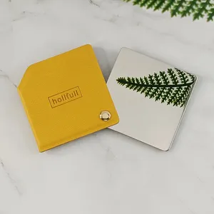 SAIYII Atacado Quadrado Amarelo Rotativo Espelho Compacto Logotipo Personalizado Pu Couro Cosméticos Espelho de Bolso Para Make Up