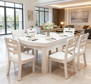 Ensemble de table à manger en bois massif moderne et peu encombrant, table de cuisine ronde pliable et convertible de luxe pour petit appartement - Product Image 5