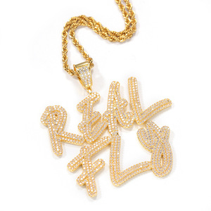 Nuevo Collar de Circonita DIY con Colgante de Nombre Personalizado en Alfabeto Inglés, Collar Hip Hop con Doble Diamante Cursivo para Mujeres y Hombres - Product Image 1