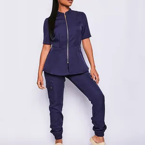 Hauts de gommage médicaux pour femmes, modèles OEM, ensembles d'uniformes de gommage pour infirmières hôpitaux Jogger, uniformes de beauté pour femmes