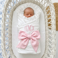 Couverture personnalisée pour bébé, style héritage, avec bordure à volants blanche, 100% coton, pour nouveau-né, couverture de poussette, ensemble de couvertures pour bébé