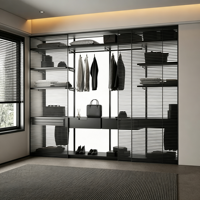 Système de dressing en bois italien minimaliste, à poser au sol, durable, écologique, grande capacité, avec cadre de luxe, armoire ouverte modulaire et personnalisable