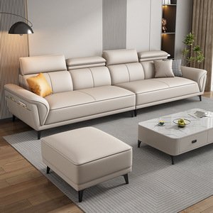 Divano <span class=keywords><strong>Minimalista</strong></span> Italiano in Pelle PU Effetto Pelle Bovina Monoposto con Poggiatesta Regolabile, Capacità Quattro Persone, Ideale per Piccoli Soggiorni - Product Image 3