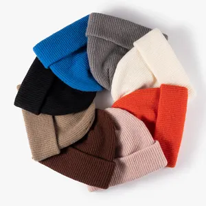 2023 Mới Thêu Mùa Đông Mũ Trống Biểu Tượng Tùy Chỉnh Nhãn Còng Đồng Bằng Dệt Kim Beanie Cho Trẻ Em Trẻ Em