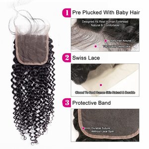 Weiqi Tóc Chưa Qua Chế Biến Màu Tự Nhiên Kinky Xoăn Remy Trinh Nữ Tóc Con Người Bó Dệt Với Phía Trước Đóng Cửa - Product Image 5