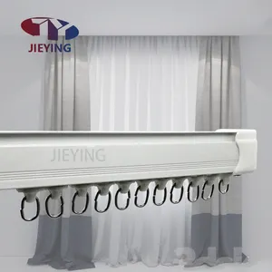 JIEYING Export Aluminium U-förmige Gardinen stangen Schienen Set Ripple Fold Decken montage Fenster zubehör Einbau Vorhangs chiene