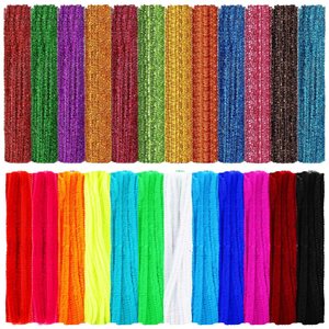 ก้านเชนิลล์กลิตเตอร์ 6 สี ชมพูร้อน แดง เขียว ส้ม ทอง เงิน เคลือบวิบวับพิเศษ หนาแน่น ตรงฟูฟ่อง 100 ชิ้น - Product Image 4