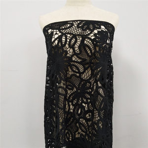 Màu Đen Rất Rộng 100% Polyester Thêu Ren Trim Nước Hòa Tan Sữa Lụa Lưới Vải Cho Trang Trí Nội Thất Hàng May Mặc Vải - Product Image 1