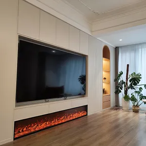 Binnen Zeven Gekleurde Vlam Decor Tv Muur Open Haard 50 Inch Verzonken Afstandsbediening Led Insert Elektrische Open Haard Vierkant