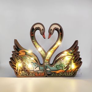Uionen Multi-layer Hollow Carved Wooden Swan Figurine Creative Animal Craft Home Desktop Decorative <b>Ornament</b> - Product Image 4