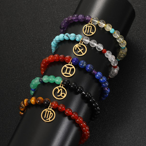 Pulsera <span class=keywords><strong>de</strong></span> los 12 Signos del Zodiaco, con Cuentas <span class=keywords><strong>de</strong></span> <span class=keywords><strong>Piedra</strong></span> Natural, Diseño Bicolor, Cristal Curativo, con Dije Dorado <span class=keywords><strong>para</strong></span> Mujer - Product Image 5