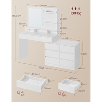 Table de toilette blanche contemporaine avec lumières LED rondes, étagères ouvertes et unité à 8 tiroirs – Vente en gros