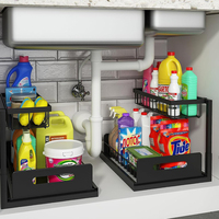 Étagère de rangement sous évier personnalisée à 2 niveaux, organisateur de placard coulissant de cuisine, panier de rangement coulissant à 2 niveaux