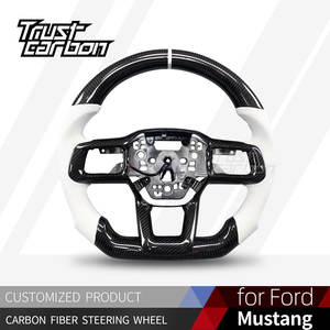 Volant personnalisé en fibre de carbone avec poignée en cuir perforé <span class=keywords><strong>blanc</strong></span> pour Ford Mustang GT GT350 GT500 GTD Dark Horse 2023 2024 - Product Image 2