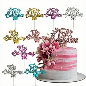 Décoration de gâteau 3D Joyeux Anniversaire en Acrylique Bleu avec Couronne Espagnole, Thème Miel et Douceur, Fournitures pour Fête d'Anniversaire - Product Image 3