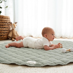 Tapis de jeu rond en lin pur lin français pliable pour bébé, tapis de chambre d'enfant, tapis d'éveil pour nourrisson, tapis d'activités pour ramper, tapis de sol, étiquette personnalisée - Product Image 3