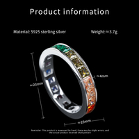 Vente en gros Simple Bague en argent sterling 925 unisexe avec zircon cubique coloré 5A