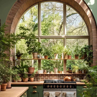 Ventana Arqueada Francesa Fija de Vidrio Curvo de Aleación de Aluminio con Protección Anti-UV para Sala de Estar y Baño