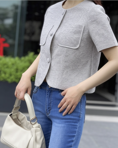 Elegant Women's Short Sleeve Blouse O-Neck Solid Color Twill Fabric Spring Summer Everyday Wear Regular Fit - Product Image 4