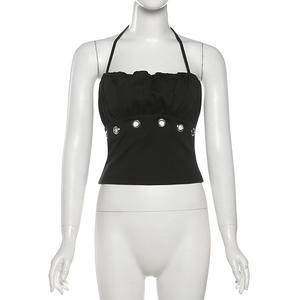 Conjunto de Verano para Mujer Viviblook Z0112ST02, Color Sólido, Estilo Punk, Top sin Tirantes con Anillo Metálico y Pantalones Cortos, Conjunto de Dos Piezas - Product Image 2