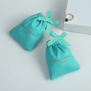 7*9cm Turquoise Blue Jewelry Pouches <b>Thick</b> Twill Cotton Canvas with Linen Ribbon Jewellery Bag Packaging for <b>Rings</b> - Product Image 2