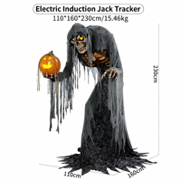 Nouvelle Grande Décoration d'Halloween Transfrontalière : Figurine Squelette Électrique à Capteur de Mouvement avec Citrouille Lumineuse pour Affichage Extérieur