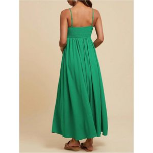 Robe longue d'été pour femme, taille empire, décolleté cœur, coupe trapèze, en mousseline fluide et respirante, idéale pour les vacances à la plage - Product Image 2