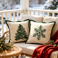 Housse de coussin en chenille de Noël 45x45 cm, brodée avec motif arbre et flocon de neige, bordure passepoilée, taie d'oreiller décorative pour canapé et maison