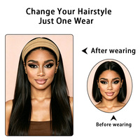 Perruque Bandeau Longue et Droite Noire Naturelle de 24 Pouces, Vente en Gros Directe Usine, Cheveux Synthétiques à 100% de Densité, Prix Abordable