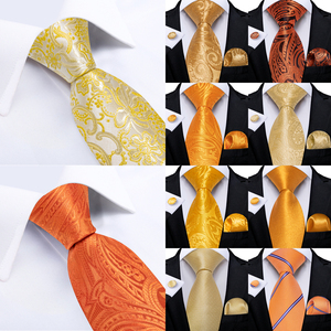 Cravates orange pour hommes, rayées, paisley, florales, jacquard, motif <span class=keywords><strong>3D</strong></span>, décontractées, pour mariage, fête, cravate, mouchoir, boutons de manchette, cadeau, dropshipping - Product Image 2
