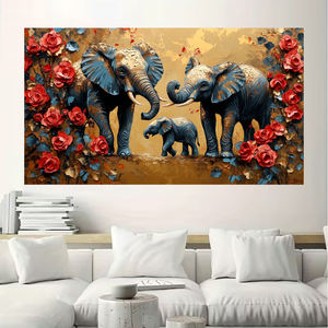 Décoration d'intérieur moderne Prêt à expédier <span class=keywords><strong>Peinture</strong></span> sur toile Famille d'éléphants pour couloir Fleur rouge <span class=keywords><strong>Art</strong></span> mural floral Impressions décoratives - Product Image 6