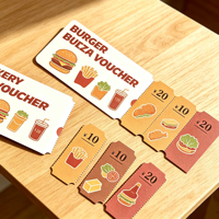 Carnets de coupons personnalisés multi-volets pour promotions de restaurants de burgers, blocs de bons perforés détachables avec logo personnalisé sur papier couché