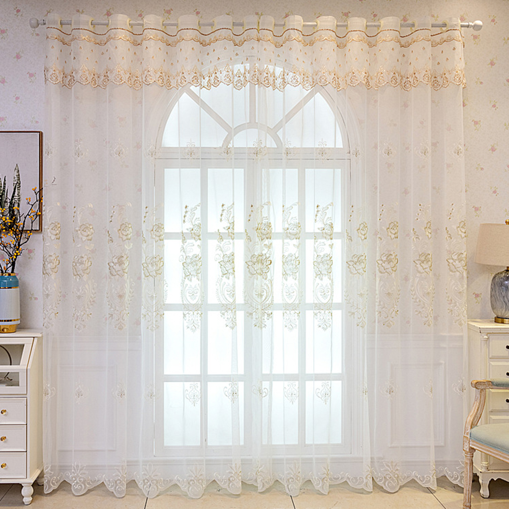 Perforated Rose Embroidery Window Netting American Polyester Transparent Window Netting Household Finished Window Netting