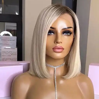 Perruques en cheveux humains 613 Platine Blanc avec fermeture en dentelle 4x4, perruques frontales en dentelle transparente pour femmes, perruques courtes coupe bob 10"-30"