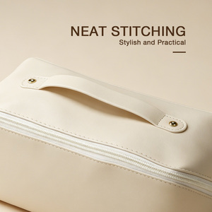 Shell Style Milky PU Leather <b>Makeup</b> Tools <b>Case</b> with Spacious Interior and Detail Pocket for Daily Cosmetics Storage Bag - Product Image 3