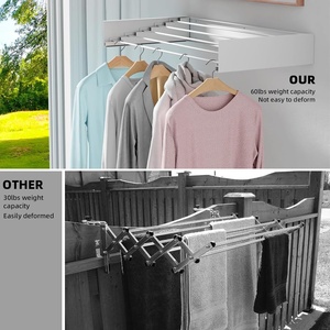 Séchoir à linge mural compact blanc 31,5 po, capacité 60 lb, 5 barres en aluminium, 13,2 pieds linéaires, pliable et portable pour salle de bain - Product Image 5