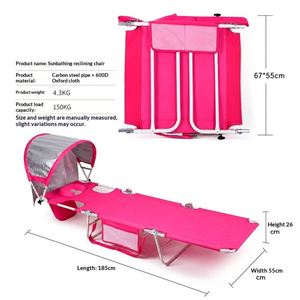 Chaise longue de plage pliable 2-en-1 convertible pour camping en plein air, <span class=keywords><strong>chariot</strong></span> roulant portable avec roues et auvent pare-soleil - Product Image 6