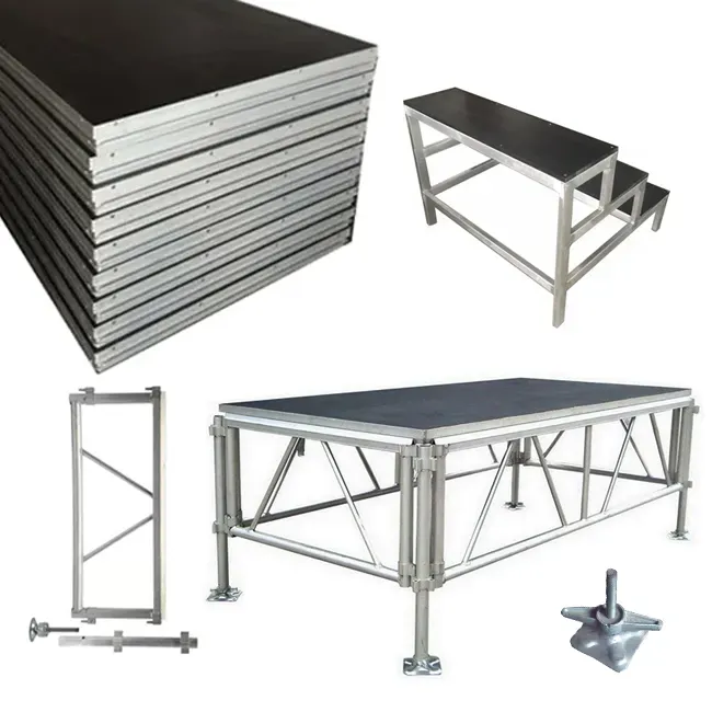 Platform lipat luar ruangan portabel, Platform aluminium Display panggung, pentas lipat luar ruangan, mendukung penyesuaian sisi, Platform aluminium