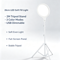 Lampe LED ronde de 26 cm à lumière douce, avec trépied de 2 m, panneau lumineux bicolore pour photographie, support pour diffusion en direct YouTube, directement de l'usine