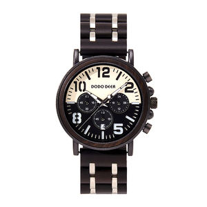 Noir Sandal Bois Montre Quartz <span class=keywords><strong>Chrono</strong></span> Hommes Montre-Bracelet Multifonctionnel Chronomètre - Product Image 1