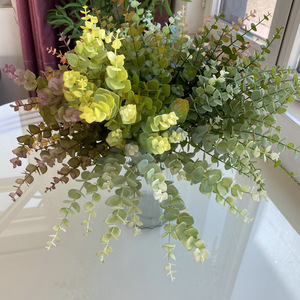 Lot de 20 tiges de plantes artificielles en plastique, peintes à l'huile, couleur <span class=keywords><strong>eucalyptus</strong></span>, fleurs artificielles, plante verte en pot - Product Image 1