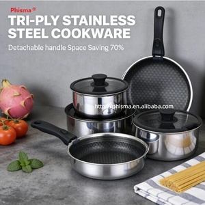 Ensemble de casseroles Phisma 13 pièces en acier inoxydable tri-couches avec poignée amovible, ensembles de cuisine pour <span class=keywords><strong>camping</strong></span>-car/<span class=keywords><strong>camping</strong></span>, compatible four - Product Image 2