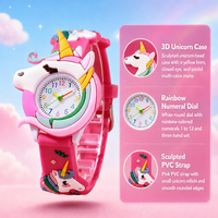 Montre-bracelet licorne rose pour petite fille, stock usine, tendance, décontractée, à quartz, avec chiffres arabes et aiguilles, bracelet dessin animé