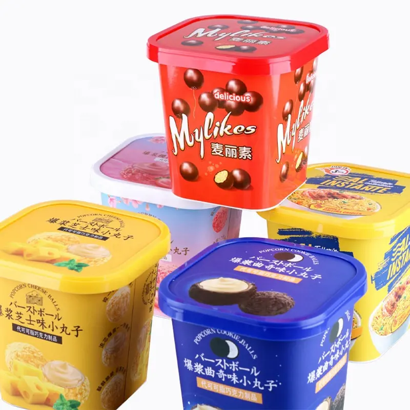 800ml Plastic Yogurt Cups Salad Square Cups Dry Fruit PP Material Pudding Cup Dessert Box With IML Printing