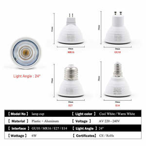 <span class=keywords><strong>Ampoule</strong></span> <span class=keywords><strong>LED</strong></span> Dimmable <span class=keywords><strong>GU10</strong></span>, Spot <span class=keywords><strong>LED</strong></span> 110V 220V 7W MR16 GU5.3 avec puce COB, Angle de Faisceau 24 Degrés pour Éclairage Décoratif Maison et Bureau - Product Image 3