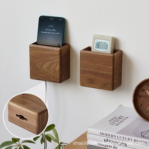 Solid Wood <b>Wall</b> <b>Mounted</b> <b>Storage</b> Box Rectangle Punch Free <b>Wall</b> <b>Storage</b> For Remote Phone Accessories - Product Image 3