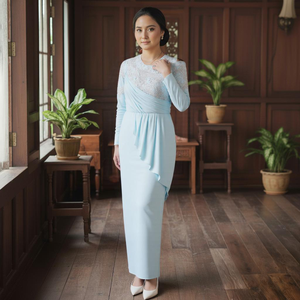Ensemble Sedondon Raya 2025 Baju Kurung Borong Factory Vintage Modest Eco-Friendly Maxi Dress Ironless Cey Crepe Moden Draping Sulam - Product Image 1