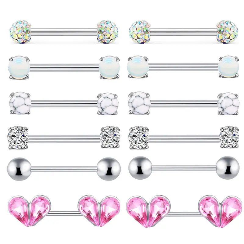 Piercing para el cuerpo Joyería Bola de cristal Barbell Lengua Anillo Set Acero inoxidable Cristal Perforado Lengua Piercing Joyería